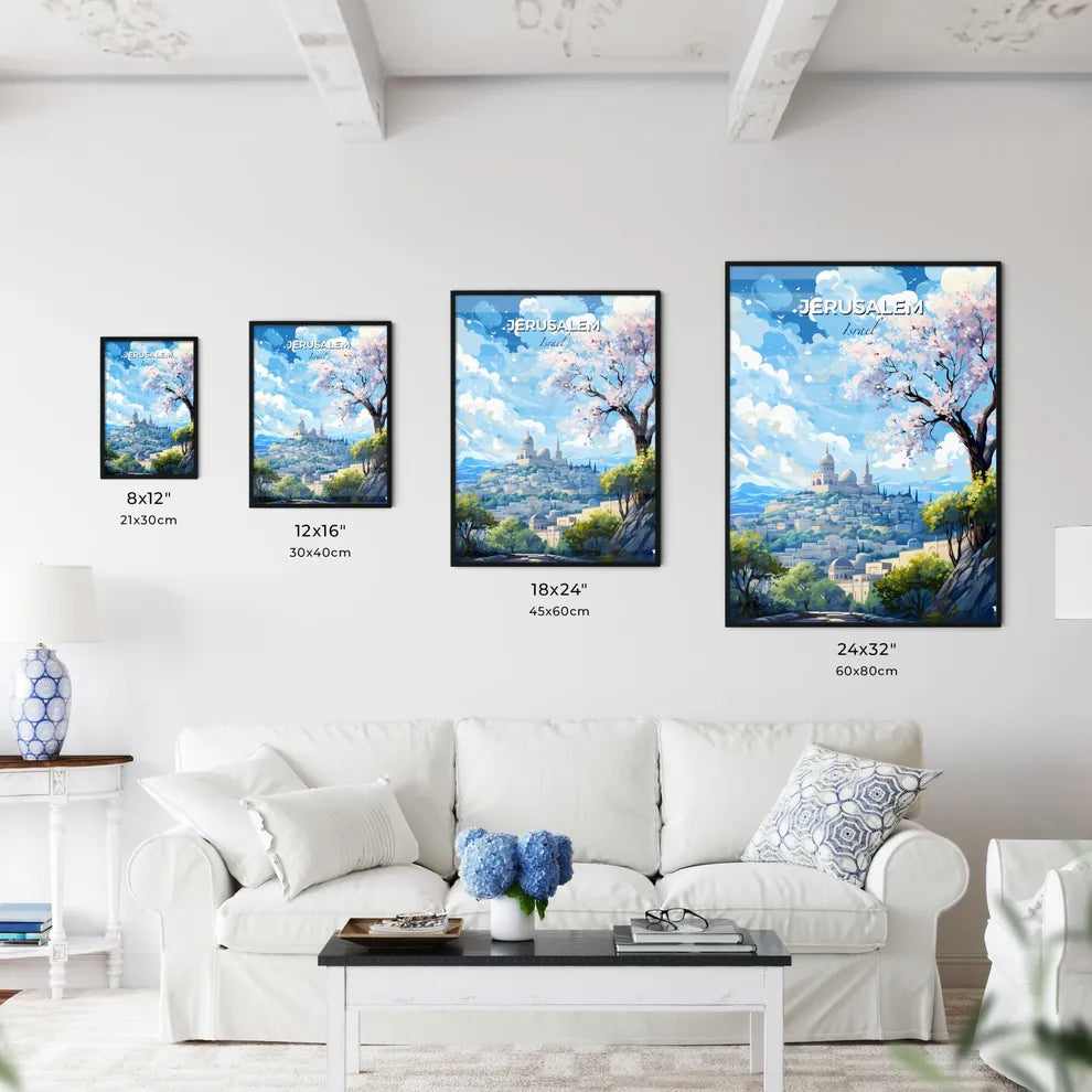 Jerusalem Israel Skyline - A Painting Of A City With A Tree And A Blue Sky - Customizable Travel Gift Default Title