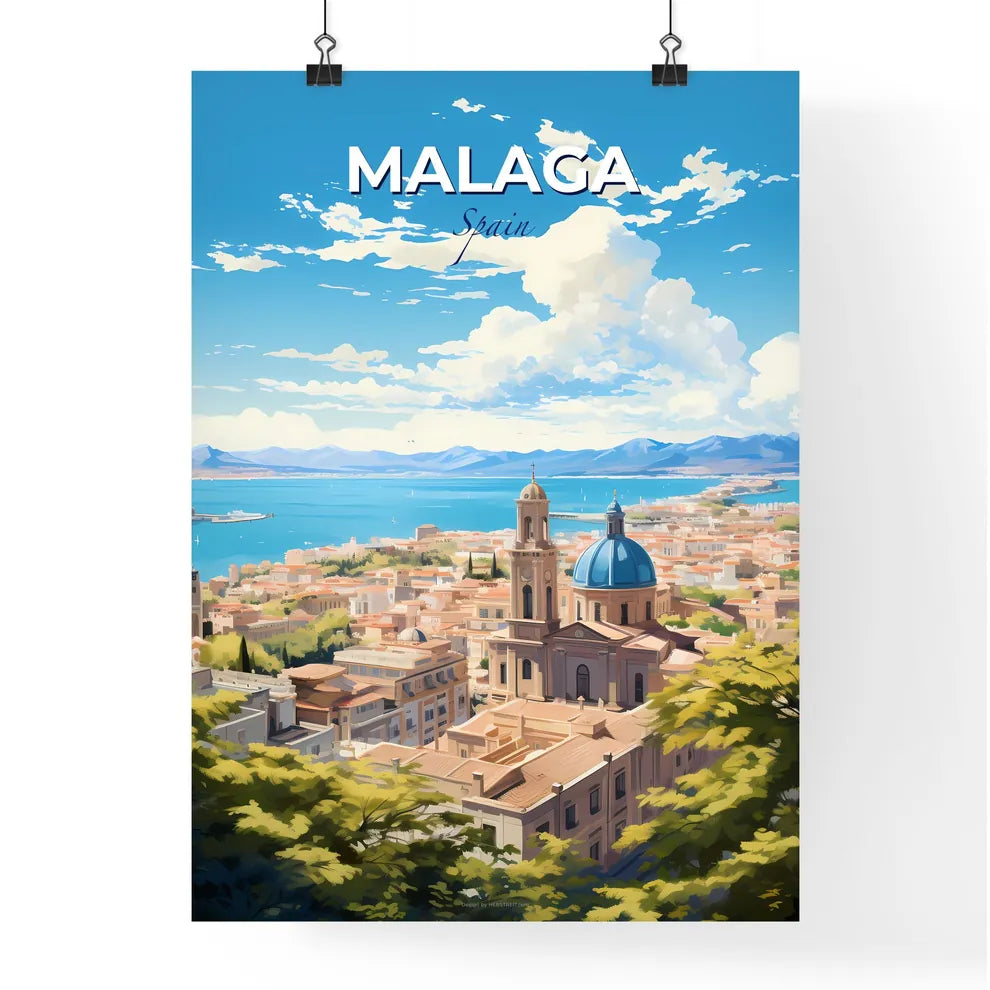 Mlaga Spain Skyline - A City With A Blue Dome And A Body Of Water - Customizable Travel Gift Default Title