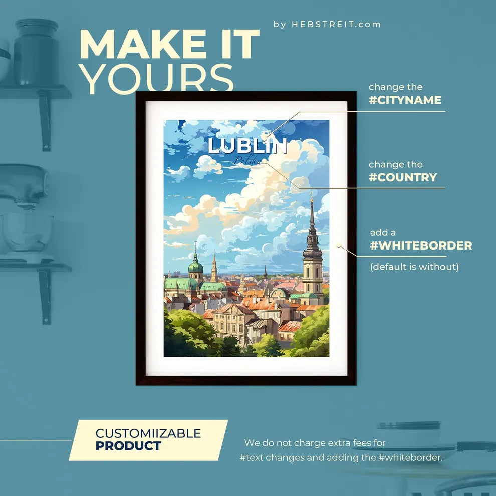 Lublin Polska Skyline - A City With Many Towers And Buildings - Customizable Travel Gift Default Title