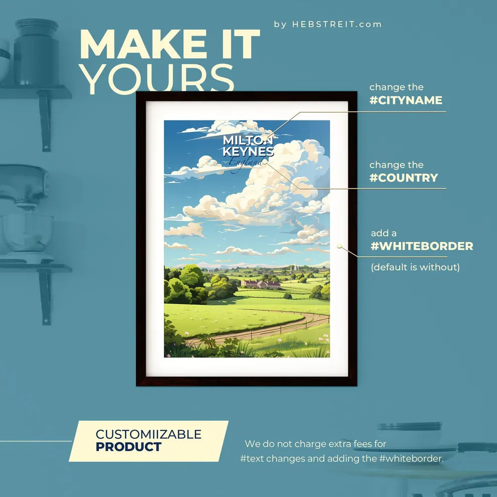 Milton Keynes England Skyline - A Landscape With A Road And Trees - Customizable Travel Gift Default Title