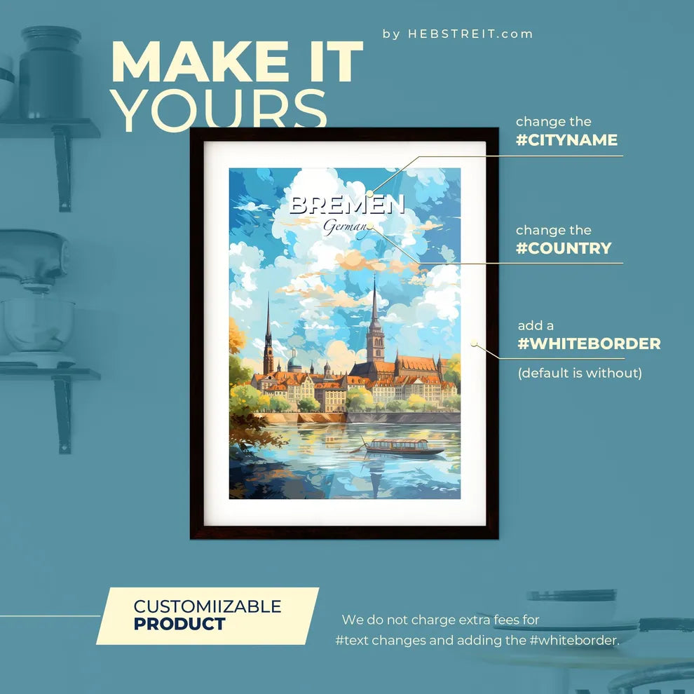 Bremen Germany Skyline - A Boat On The Water - Customizable Travel Gift Default Title