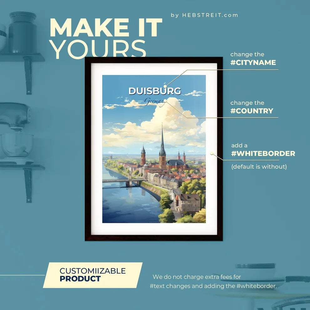 Duisburg Germany Skyline - A City With A Bridge And Trees - Customizable Travel Gift Default Title