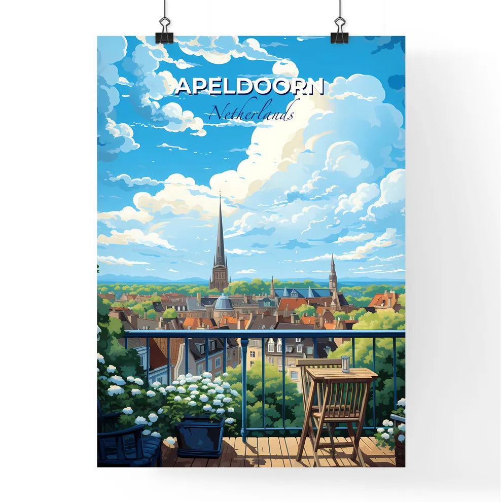 Apeldoorn Netherlands Skyline - A Balcony With A View Of A City And A Tall Tower - Customizable Travel Gift Default Title