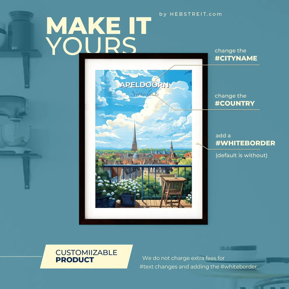 Apeldoorn Netherlands Skyline - A Balcony With A View Of A City And A Tall Tower - Customizable Travel Gift Default Title