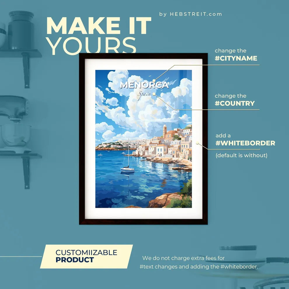 Menorca Spain Skyline - A Sailboat On The Water - Customizable Travel Gift Default Title