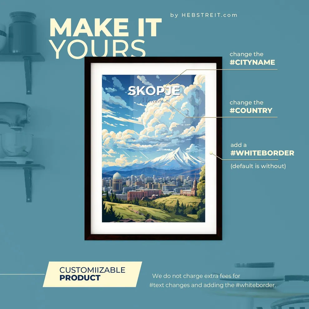 Skopje Macedonia Skyline - A City With Mountains In The Background - Customizable Travel Gift Default Title