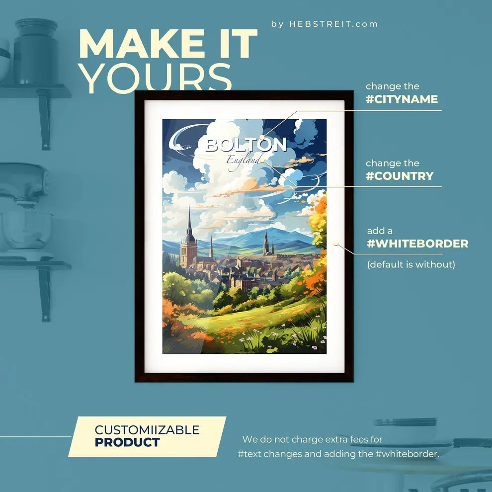 Bolton England Skyline - A Landscape With Trees And Buildings - Customizable Travel Gift Default Title