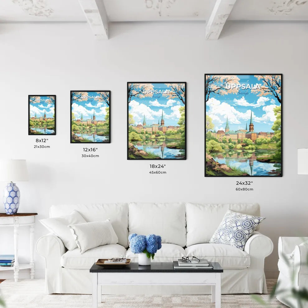 Uppsala Sverige Skyline - A Landscape Of A City With Trees And A River - Customizable Travel Gift Default Title