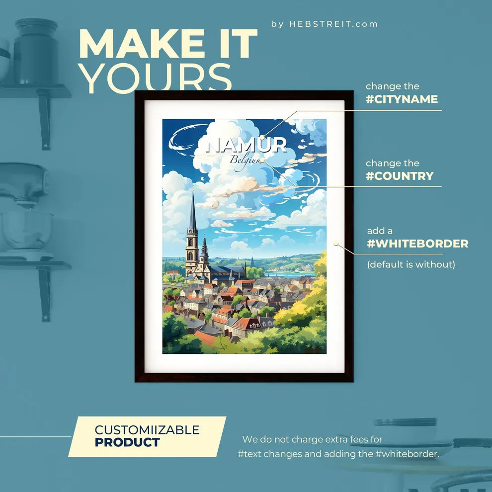 Namur Belgium Skyline - A City With A Tall Tower And A Church - Customizable Travel Gift Default Title