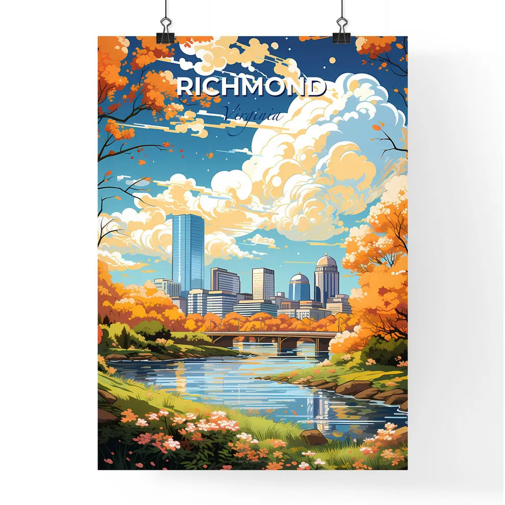 Richmond Virginia Skyline - A River With A Bridge And Trees With Orange Leaves - Customizable Travel Gift Default Title