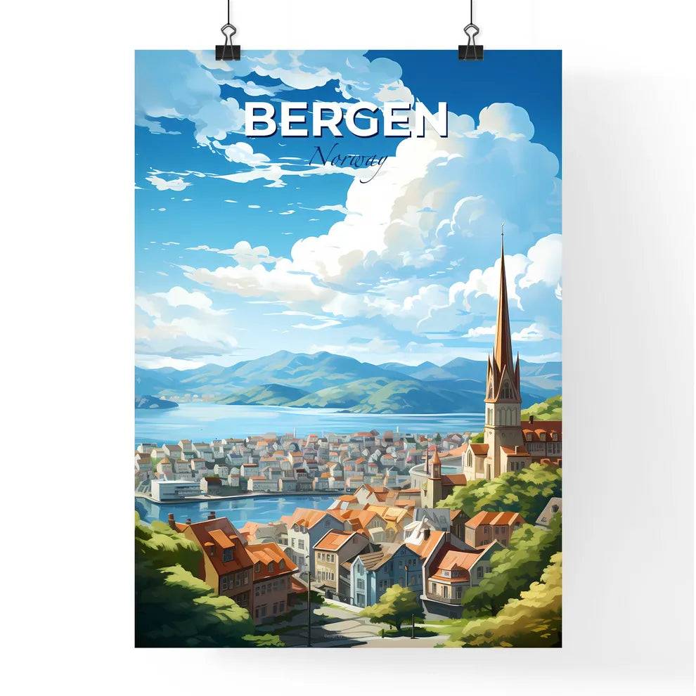 Bergen Norway Skyline - A City With A Steeple And A Body Of Water - Customizable Travel Gift Default Title
