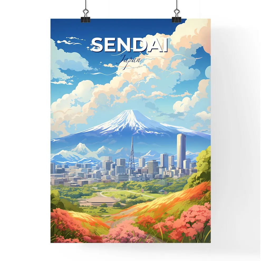 Sendai Japan Skyline - A Landscape Of A City With A Mountain In The Background - Customizable Travel Gift Default Title
