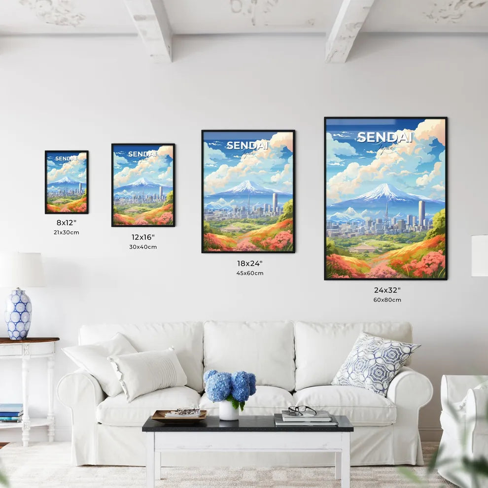 Sendai Japan Skyline - A Landscape Of A City With A Mountain In The Background - Customizable Travel Gift Default Title