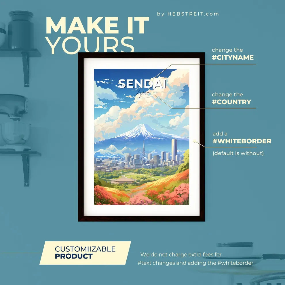 Sendai Japan Skyline - A Landscape Of A City With A Mountain In The Background - Customizable Travel Gift Default Title