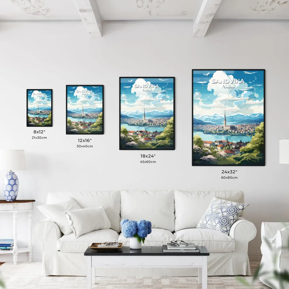Sandvika Norway Skyline - A City With A Tower And A Lake - Customizable Travel Gift Default Title