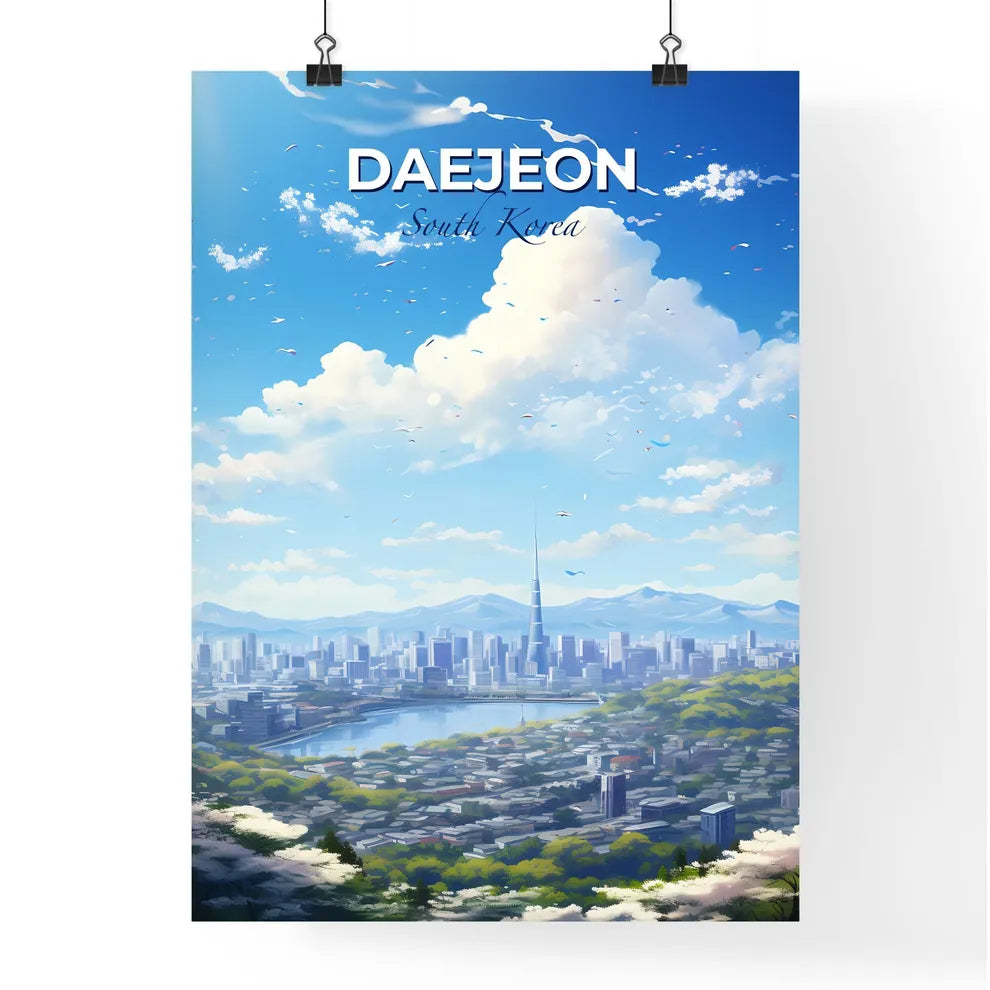 Daejeon South Korea Skyline - A City Landscape With A Lake And Mountains - Customizable Travel Gift Default Title