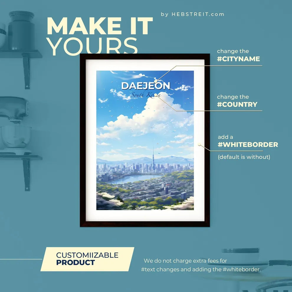 Daejeon South Korea Skyline - A City Landscape With A Lake And Mountains - Customizable Travel Gift Default Title