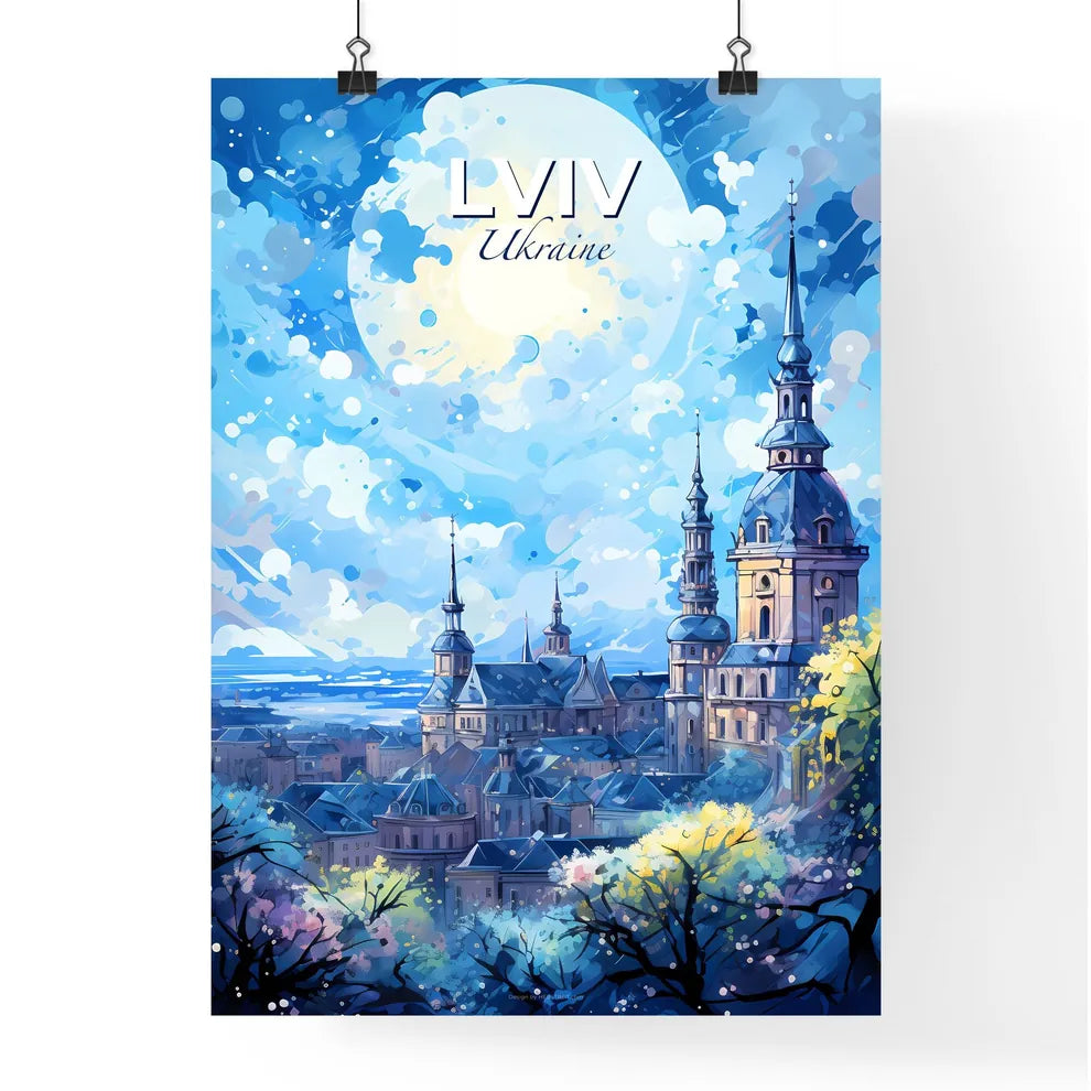 Lviv Ukraine Skyline - A Painting Of A City With A Large Building - Customizable Travel Gift Default Title