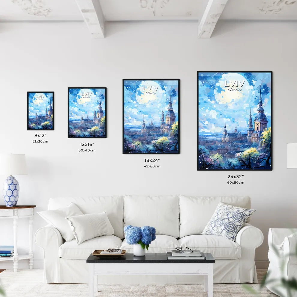 Lviv Ukraine Skyline - A Painting Of A City With A Large Building - Customizable Travel Gift Default Title