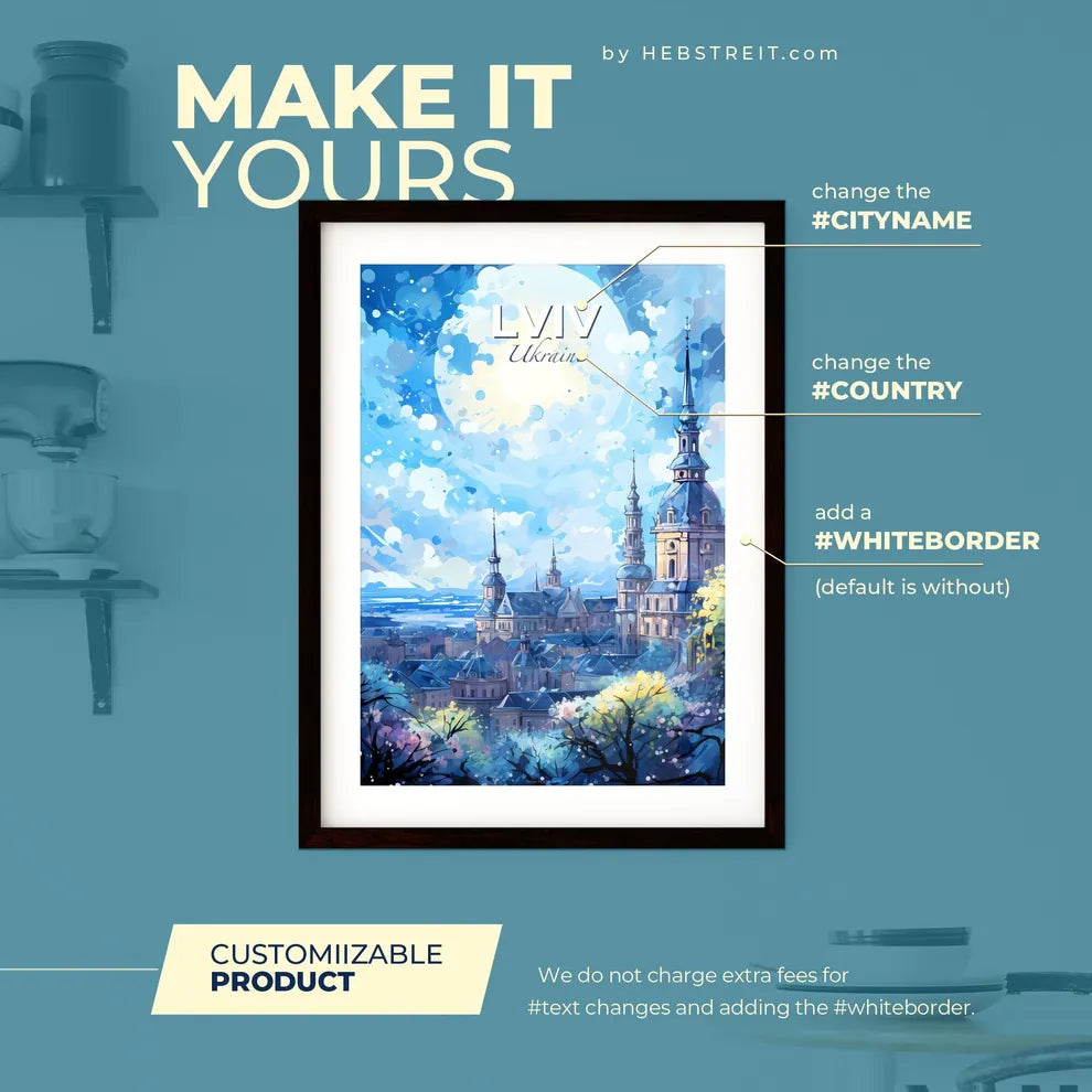 Lviv Ukraine Skyline - A Painting Of A City With A Large Building - Customizable Travel Gift Default Title