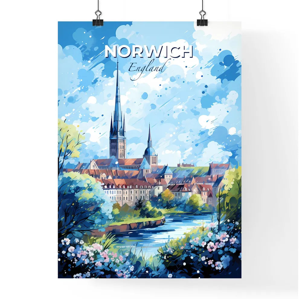 Norwich England Skyline - A Painting Of A City With A River And Trees - Customizable Travel Gift Default Title
