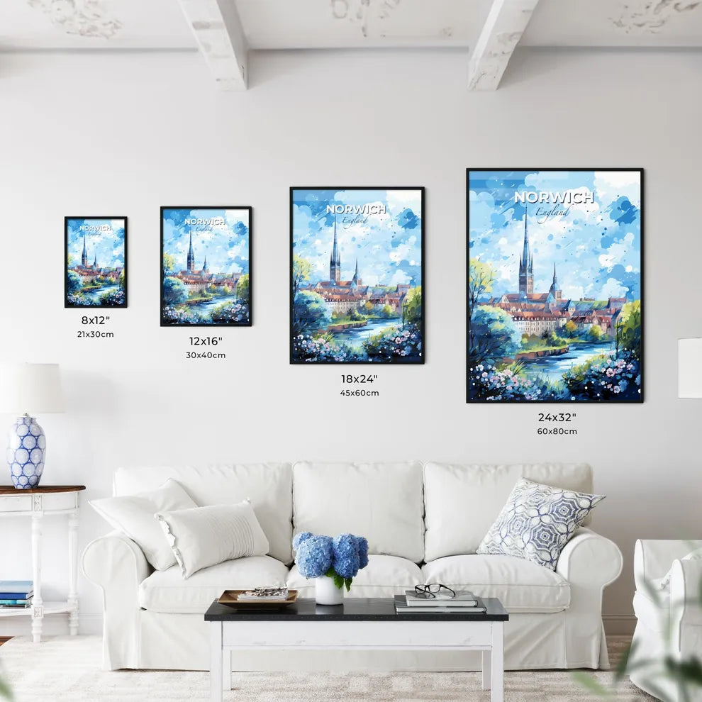 Norwich England Skyline - A Painting Of A City With A River And Trees - Customizable Travel Gift Default Title