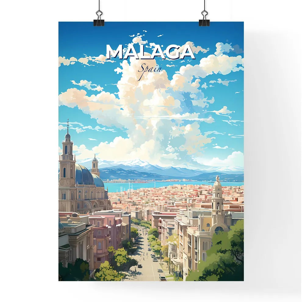 Mlaga Spain Skyline - A City With A Large Building And Mountains In The Background - Customizable Travel Gift Default Title