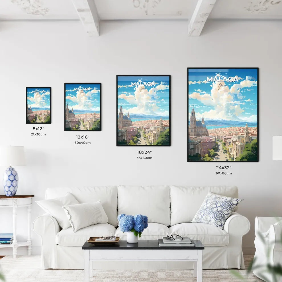 Mlaga Spain Skyline - A City With A Large Building And Mountains In The Background - Customizable Travel Gift Default Title
