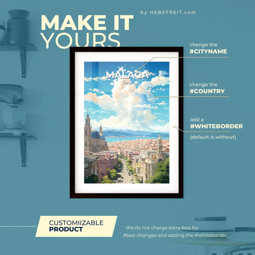 Mlaga Spain Skyline - A City With A Large Building And Mountains In The Background - Customizable Travel Gift Default Title