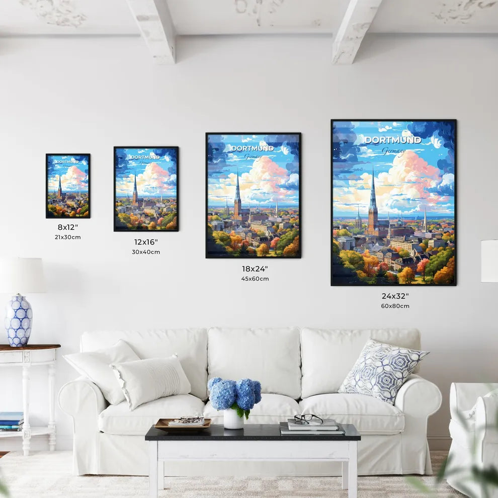 Dortmund Germany Skyline - A City With A Tall Spire And Trees - Customizable Travel Gift Default Title