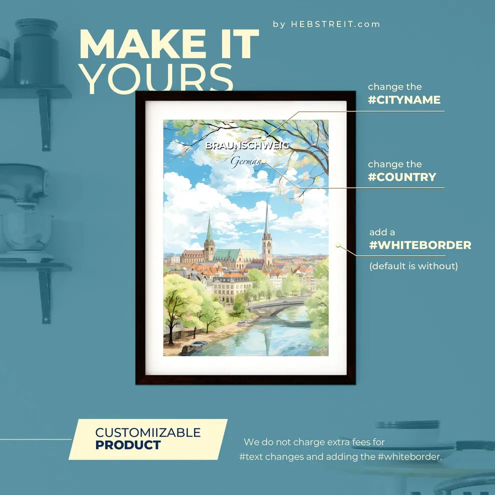 Braunschweig Germany Skyline - A City With A Bridge And Trees - Customizable Travel Gift Default Title