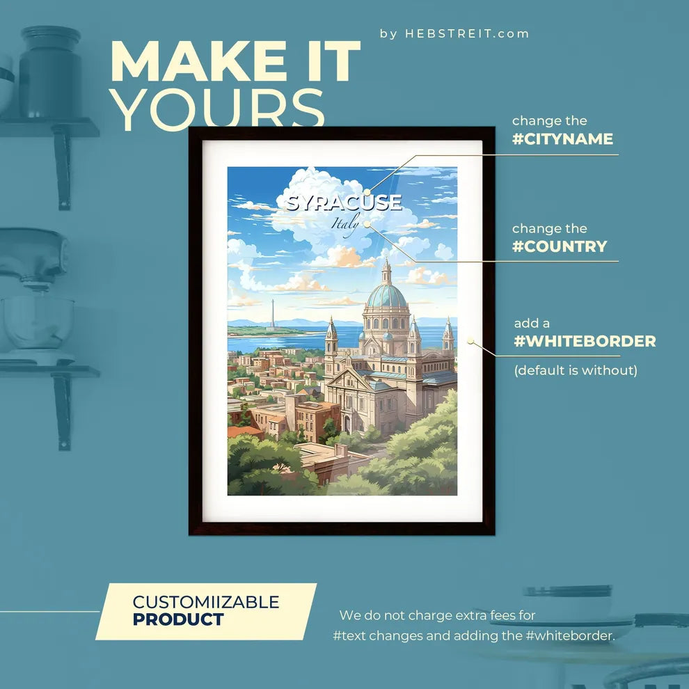 Syracuse Italy Skyline - A Large Building With A Dome And A City Landscape - Customizable Travel Gift Default Title