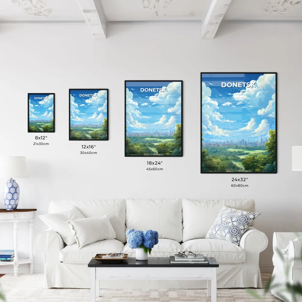 Donetsk Ukraine Skyline - A City Landscape With Trees And Clouds - Customizable Travel Gift Default Title