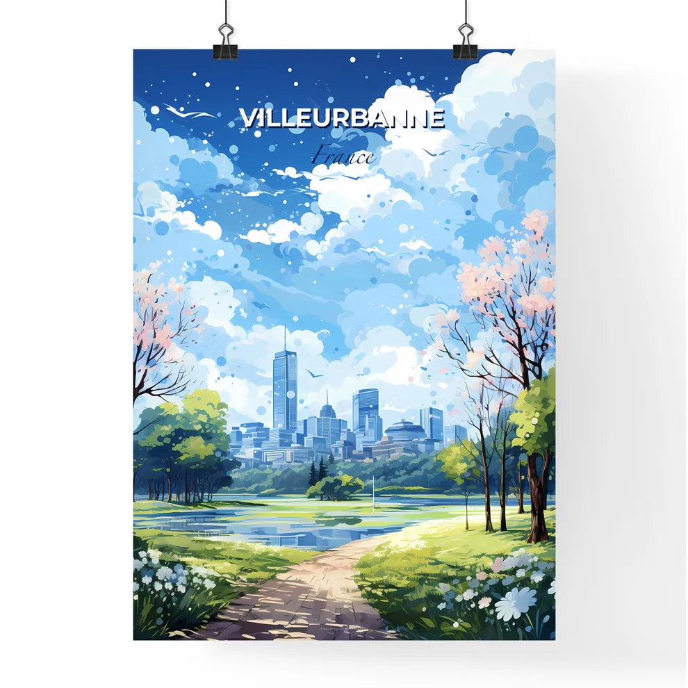 Villeurbanne France Skyline - A Landscape Of A Park With Trees And A City In The Background - Customizable Travel Gift Default Title