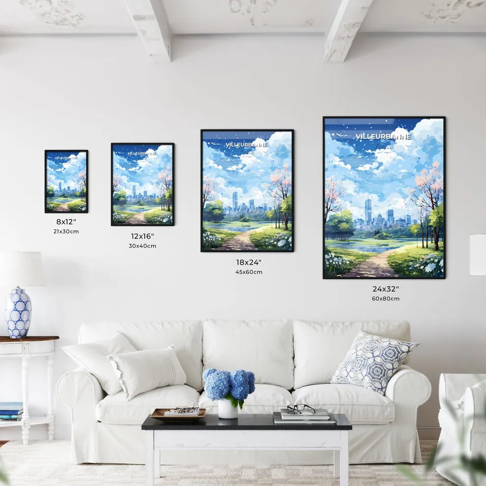 Villeurbanne France Skyline - A Landscape Of A Park With Trees And A City In The Background - Customizable Travel Gift Default Title