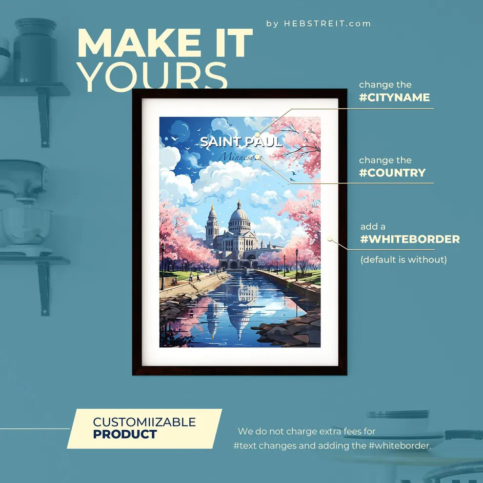 Saint Paul Minnesota Skyline - A Water Canal With A Building And Trees - Customizable Travel Gift Default Title