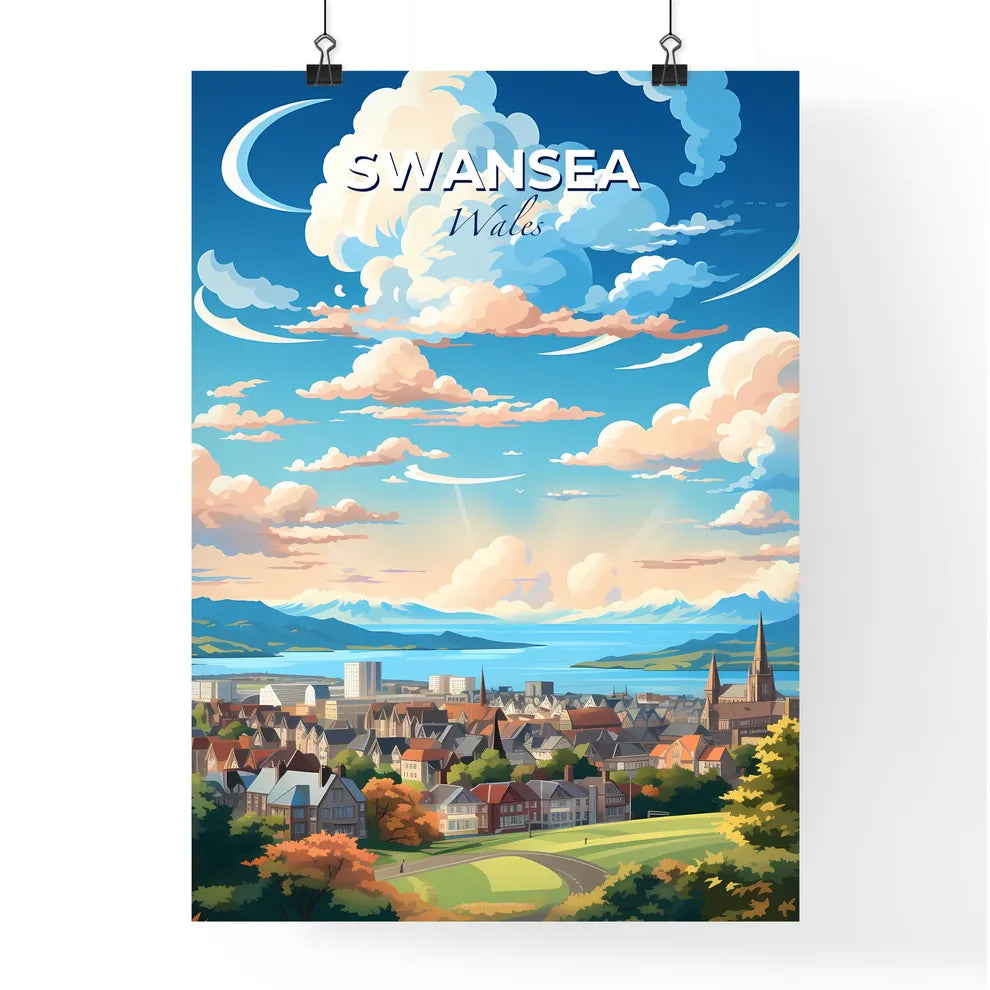 Swansea Wales Skyline - A City With Trees And Mountains In The Background - Customizable Travel Gift Default Title