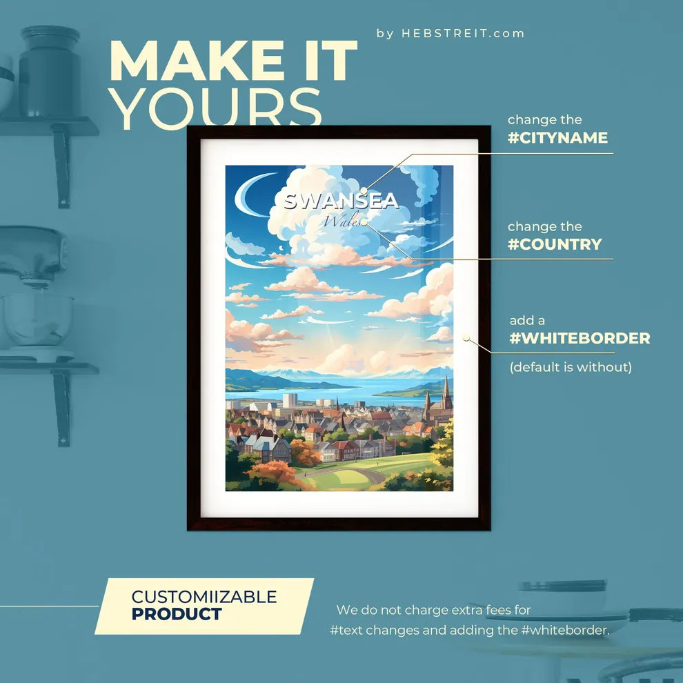 Swansea Wales Skyline - A City With Trees And Mountains In The Background - Customizable Travel Gift Default Title