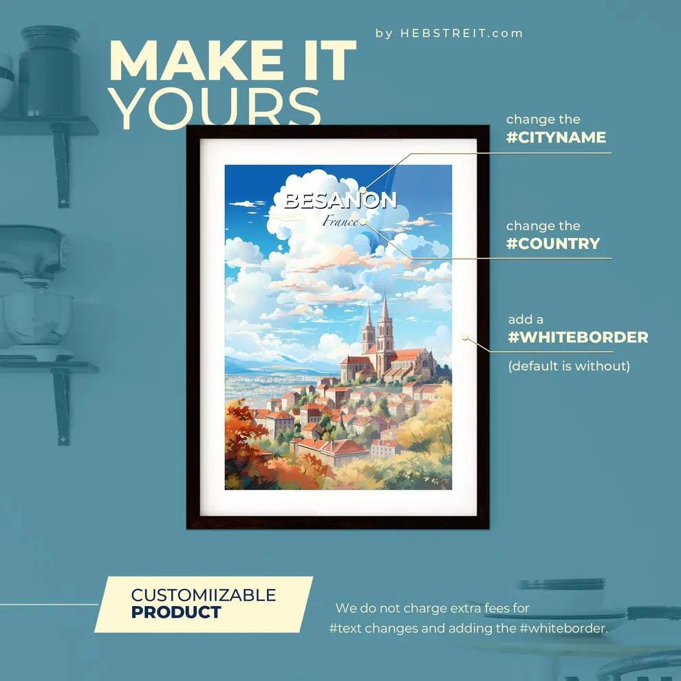 Besanon France Skyline - A City With A Church And Trees - Customizable Travel Gift Default Title