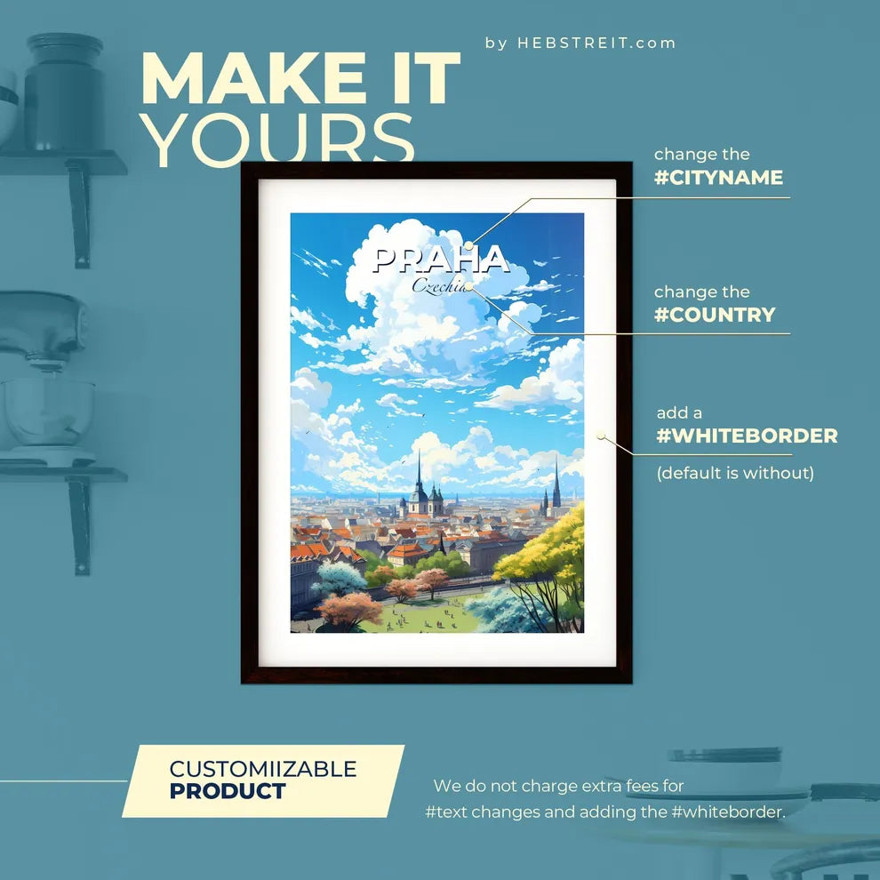 Praha Czechia Skyline - A City With Many Buildings And Trees - Customizable Travel Gift Default Title