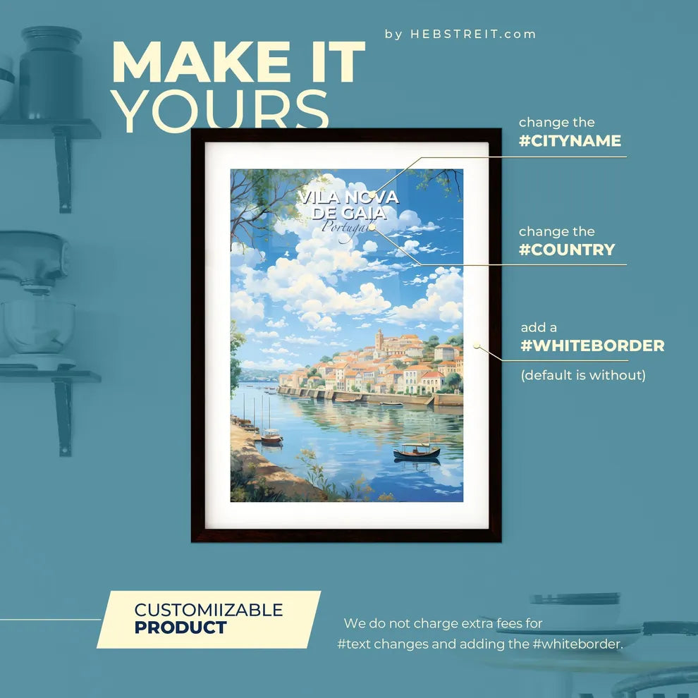 Vila Nova de Gaia Portugal Skyline - A Water Way With Boats And Buildings On The Side - Customizable Travel Gift Default Title