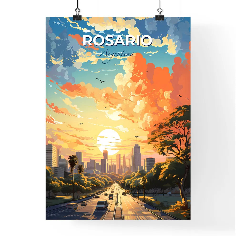 Rosario Argentina Skyline - A Road With Trees And A City In The Background - Customizable Travel Gift Default Title