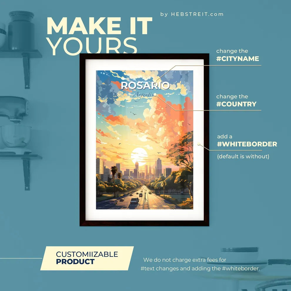 Rosario Argentina Skyline - A Road With Trees And A City In The Background - Customizable Travel Gift Default Title