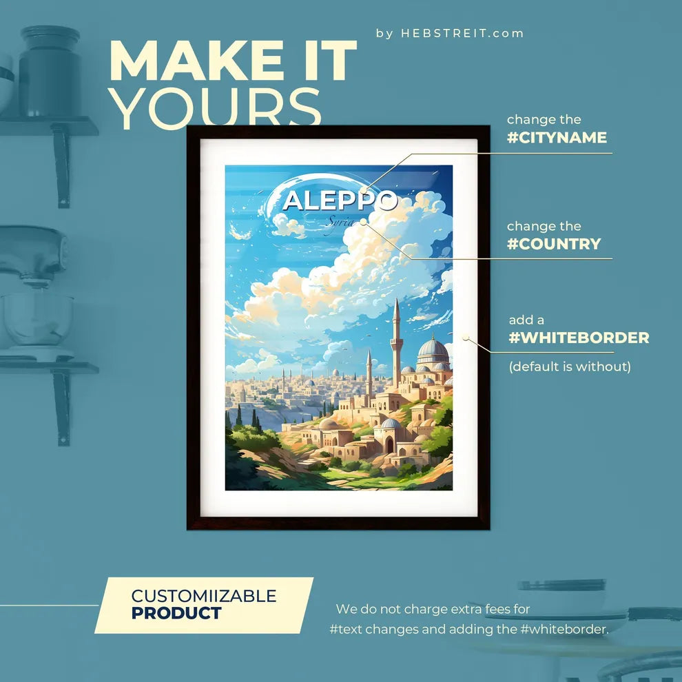 Aleppo Syria Skyline - A City With Towers And Towers On A Hill - Customizable Travel Gift Default Title