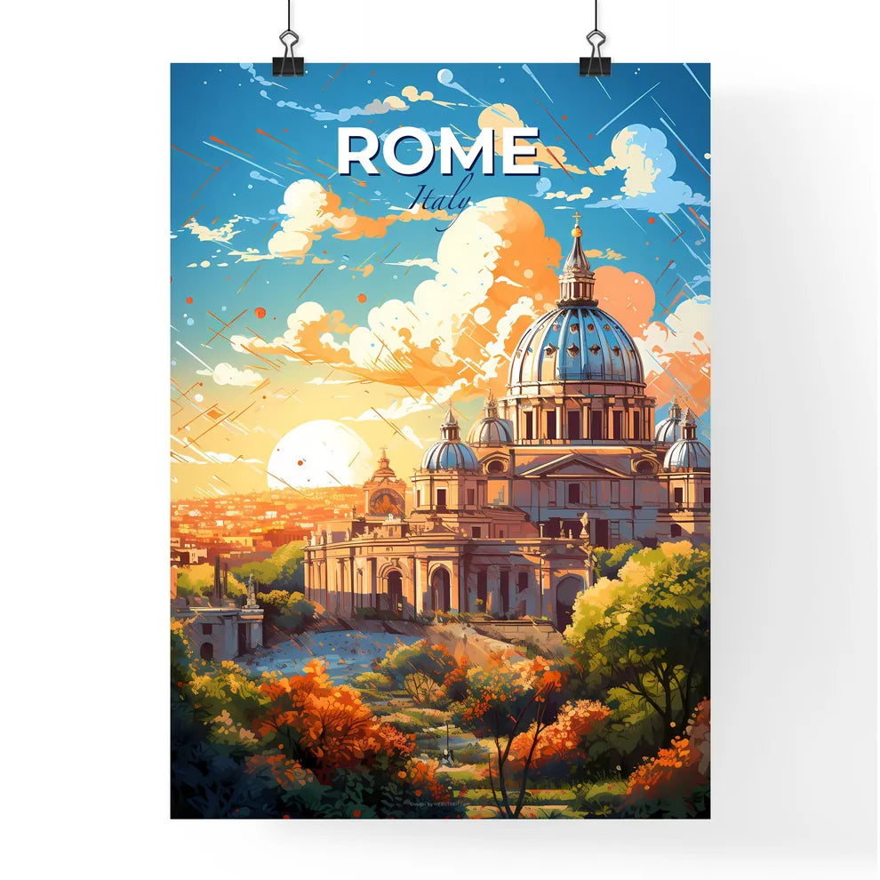 Rome Italy Skyline - A Building With A Dome And Trees In Front Of It - Customizable Travel Gift Default Title
