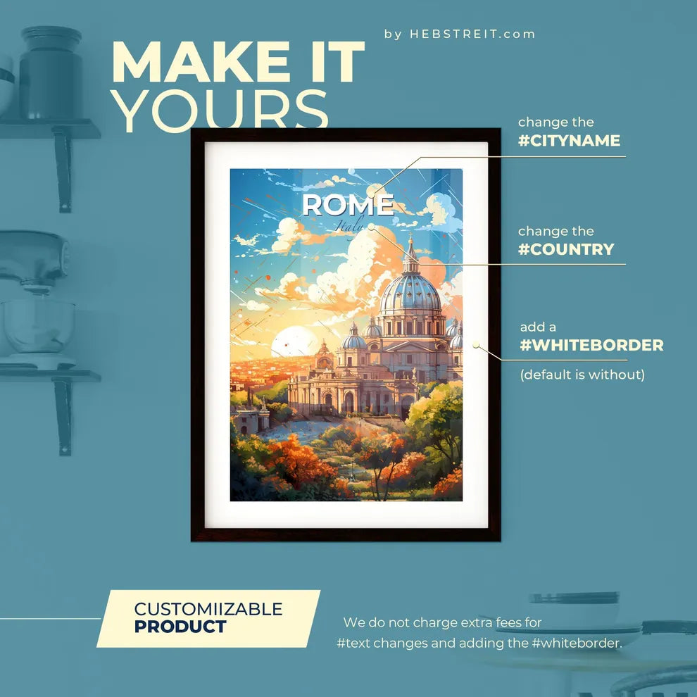 Rome Italy Skyline - A Building With A Dome And Trees In Front Of It - Customizable Travel Gift Default Title