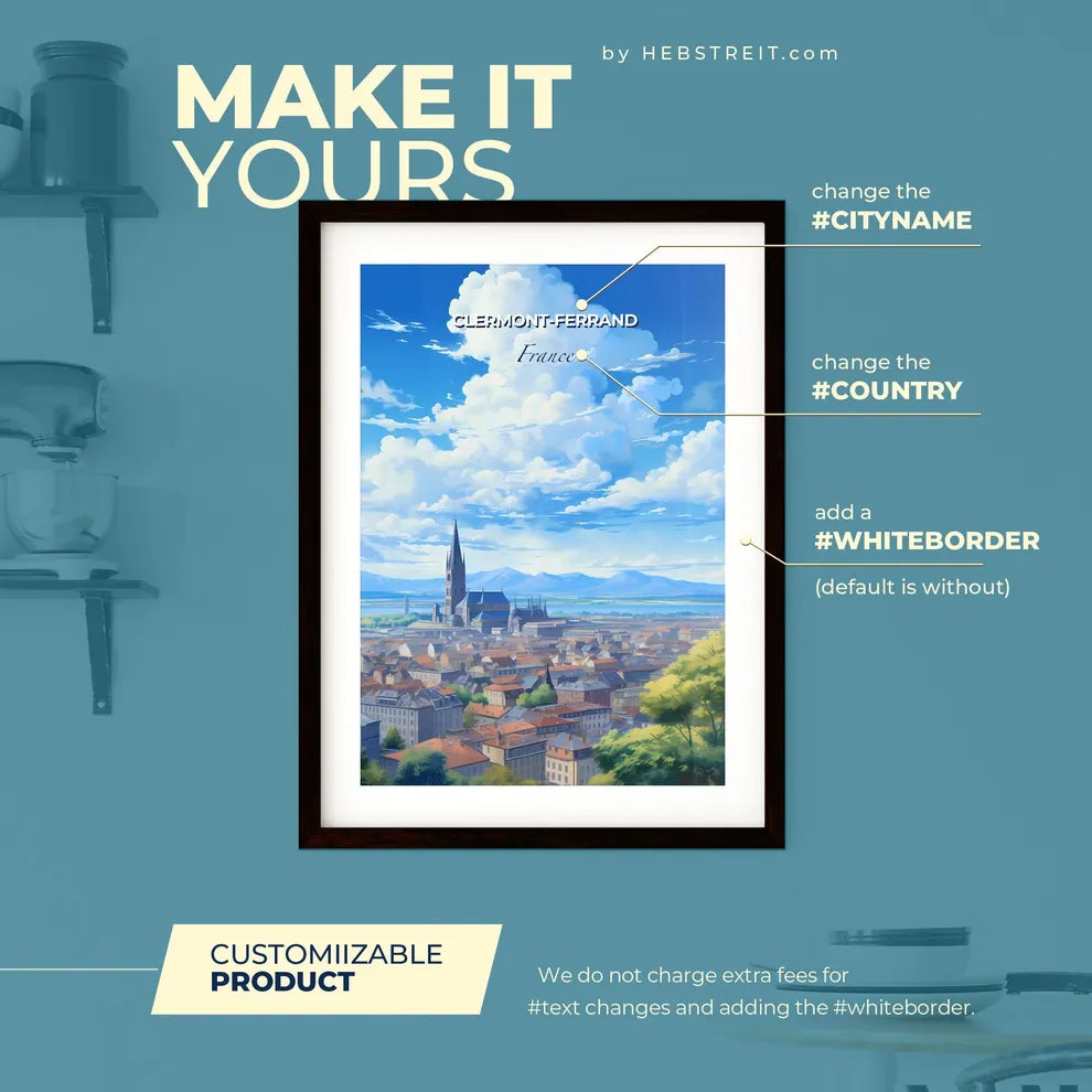 Clermont-Ferrand France Skyline - A City With A Tall Tower And A Large Building - Customizable Travel Gift Default Title