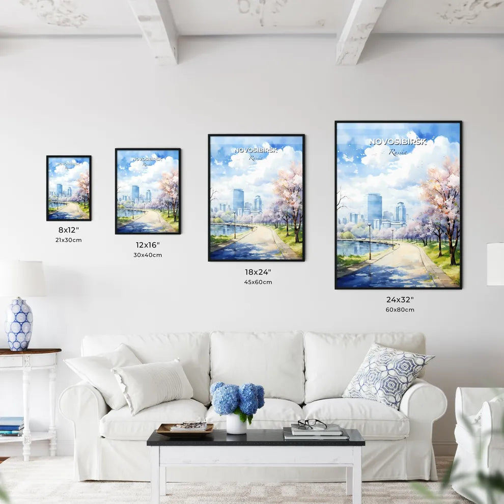 Novosibirsk Russia Skyline - A Water Way With Trees And A City In The Background - Customizable Travel Gift Default Title