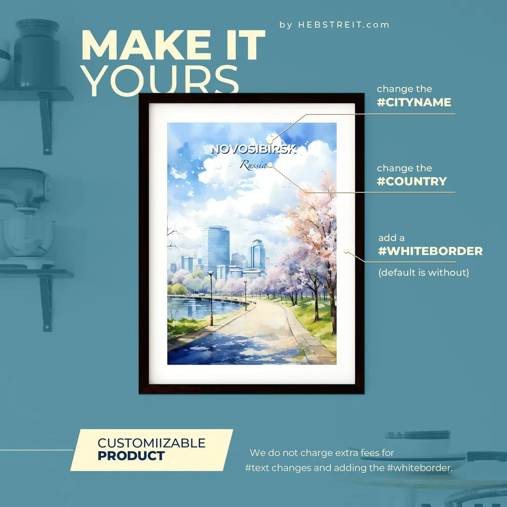 Novosibirsk Russia Skyline - A Water Way With Trees And A City In The Background - Customizable Travel Gift Default Title