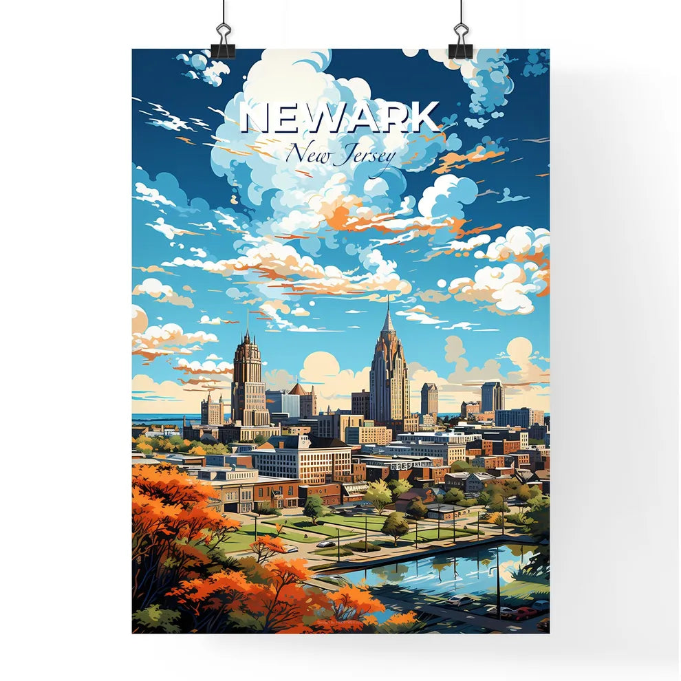 Newark New Jersey Skyline - A Cityscape With Trees And Clouds - Customizable Travel Gift Default Title